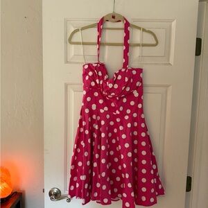 ModCloth Retro Pink Polka Dot Halter Dress